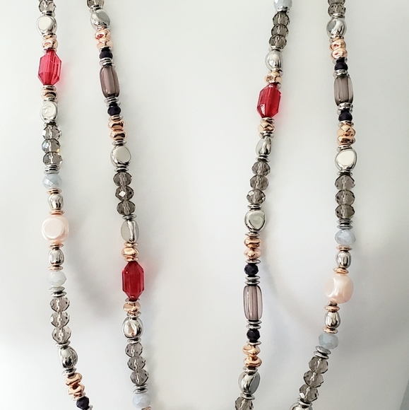 Chico's Multi Colored Beaded Double Strand Silvertone Necklace New with Tags - Picture 2 of 8
